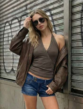 Denim Low Rise Straight Leg Micro Shorts