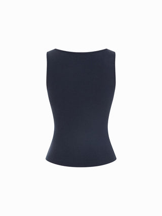 Cotton Scoop Neck Button Front Asymmetrical Hem Crop Top
