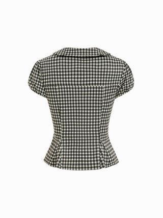 Polka Dot Peter Pan Collar Puff Sleeve Cropped Top