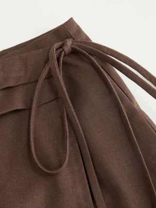 Linen-blend Wrap Front A-line Split Mini Skort