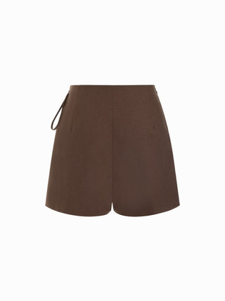 Linen-blend Wrap Front A-line Split Mini Skort