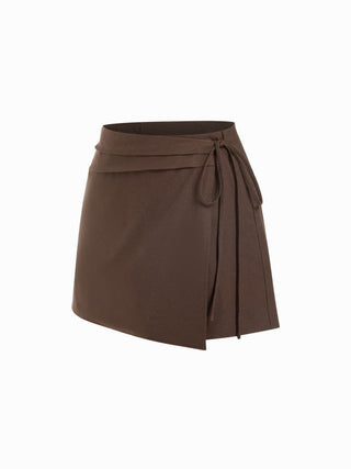 Linen-blend Wrap Front A-line Split Mini Skort
