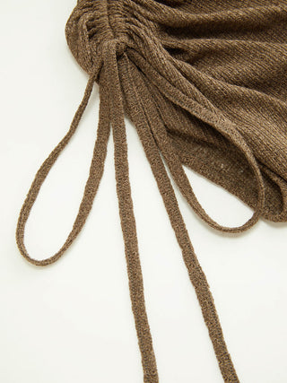 Linen-blend Linen-blend See-Through Off-shoulder Drawstring Top For Daily Casual Work