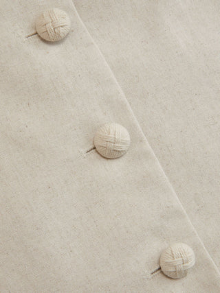 Linen-blend Linen-blend Braided Button Back Belt Square Neck Mini Dress For Daily Casual Work