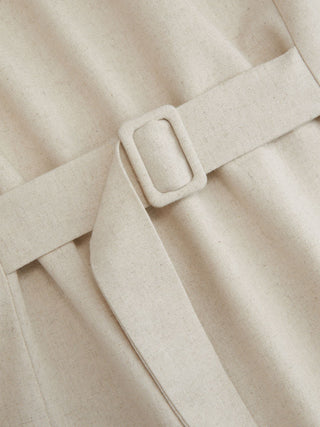 Linen-blend Linen-blend Braided Button Back Belt Square Neck Mini Dress For Daily Casual Work