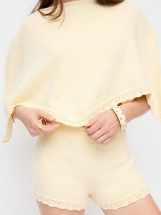 Knit Boat Neck Cloak Top & Lettuce Trim Shorts Set