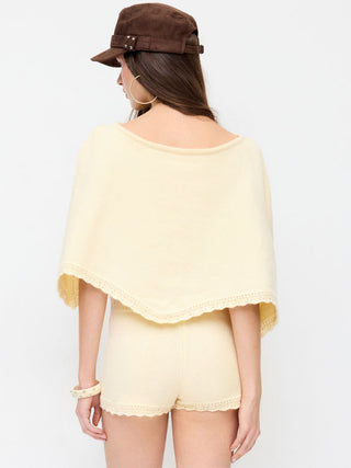 Knit Boat Neck Cloak Top & Lettuce Trim Shorts Set