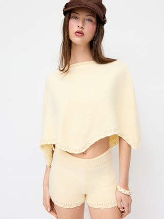 Knit Boat Neck Cloak Top & Lettuce Trim Shorts Set