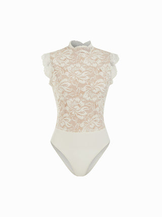 Lace Floral Stand Collar Sleeveless Bodysuit