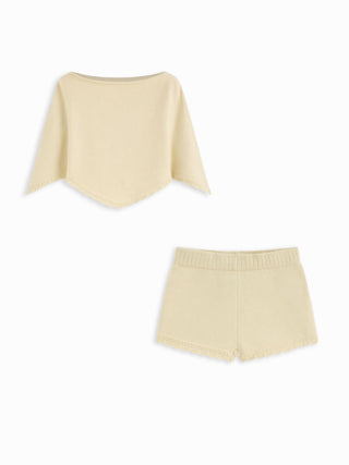Knit Boat Neck Cloak Top & Lettuce Trim Shorts Set