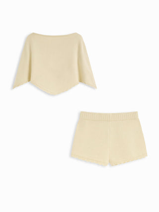 Knit Boat Neck Cloak Top & Lettuce Trim Shorts Set
