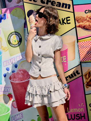Cotton-blend Peter Pan Collar Puff Sleeve Blouse