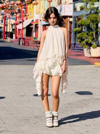 Chiffon Low Rise Ruffle Hem Layered Mini Skort
