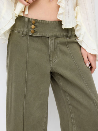 Washed Denim Low Rise Metal Detail Wide Leg Capri Jeans