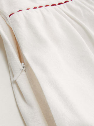 Linen-blend Square Neck Fruit Embroidery Flared Maxi Dress