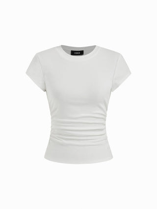 Cotton-blend Ruched Short Sleeve Tee