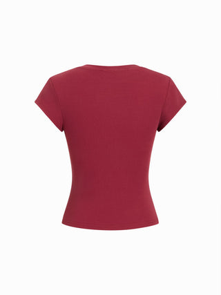 Cotton-blend Ruched Short Sleeve Tee