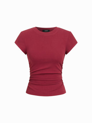 Cotton-blend Ruched Short Sleeve Tee