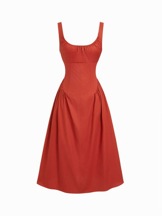 Cotton Scoop Neckline A-line Midi Dress