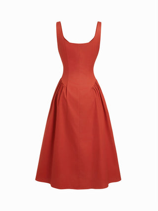 Cotton Scoop Neckline A-line Midi Dress