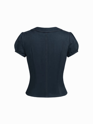 Cotton-blend Peter Pan Collar Puff Sleeve Blouse
