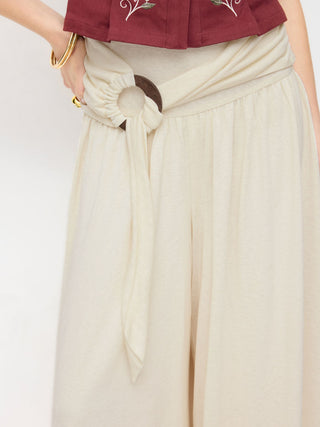 Mid Rise O-Ring Belted Ruched Draped Wide Leg Trousers