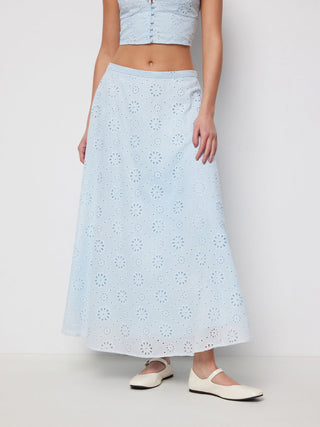 Jacquard Jacquard Floral Broderie Anglaise Textured A-line Mid Rise Maxi Skirt For Daily Casual Date
