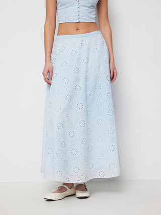 Jacquard Jacquard Floral Broderie Anglaise Textured A-line Mid Rise Maxi Skirt For Daily Casual Date