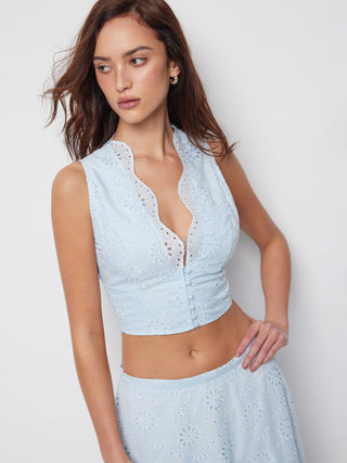 Jacquard V-neck Floral Broderie Anglaise Textured Blouse