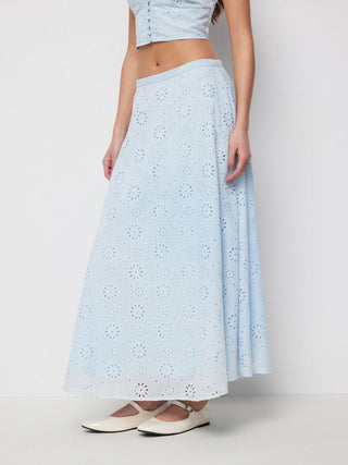 Jacquard Jacquard Floral Broderie Anglaise Textured A-line Mid Rise Maxi Skirt For Daily Casual Date