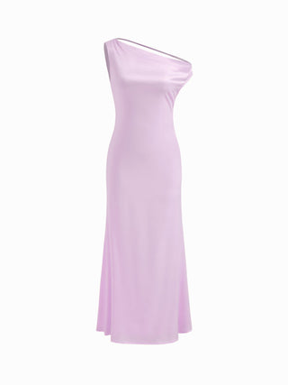 Satin Asymmetrical Neck Backless Maxi Dress