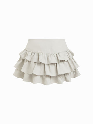 Low Rise Ruffled Metal Detail Layered Mini Skort