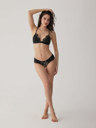 Satin Satin Lace Trim Triangle Bralette For Home Bedroom