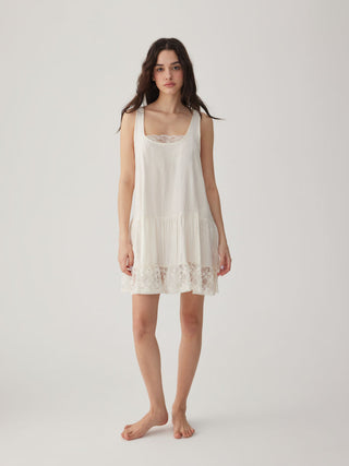 Oversized Square Neckline Lace Trim Mini Nightdress