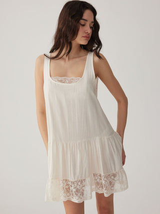 Oversized Square Neckline Lace Trim Mini Nightdress