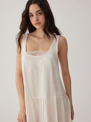 Oversized Square Neckline Lace Trim Mini Nightdress