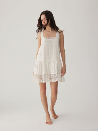 Oversized Square Neckline Lace Trim Mini Nightdress