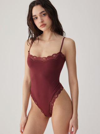 Jersey Square Neck Lace Trim Bodysuit
