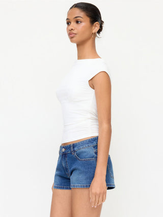 Stretch Denim Low Rise Floral Shorts