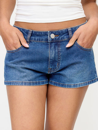 Stretch Denim Low Rise Floral Shorts