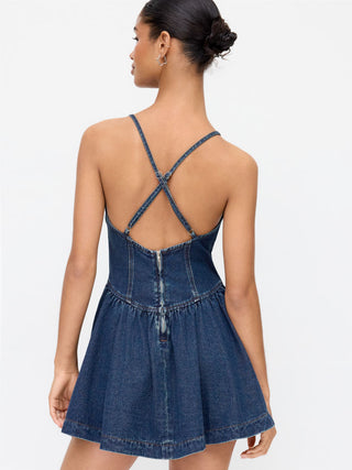 Denim V-Neck Cami Mini Dress