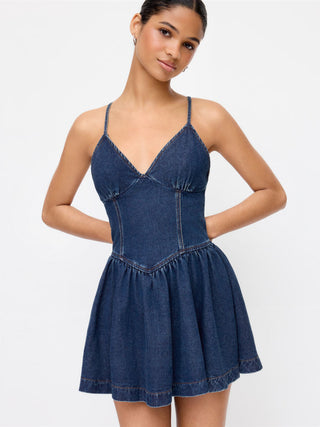 Denim V-Neck Cami Mini Dress