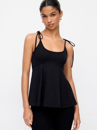 Cotton-blend Square Neck Babydoll Tie-Shoulder Flared Crop Top