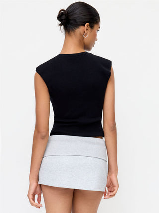 Knit Round Neck Button Front Top