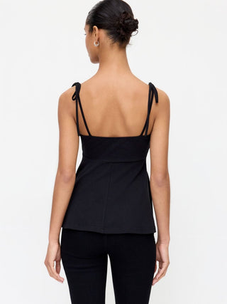 Cotton-blend Square Neck Babydoll Tie-Shoulder Flared Crop Top