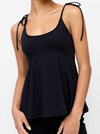 Cotton-blend Square Neck Babydoll Tie-Shoulder Flared Crop Top
