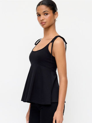 Cotton-blend Square Neck Babydoll Tie-Shoulder Flared Crop Top