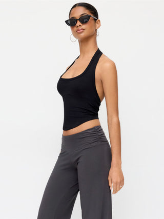 Cotton-blend Scoop Neck Halter Crop Top