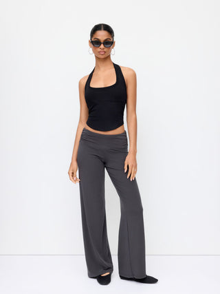 Cotton-blend Scoop Neck Halter Crop Top