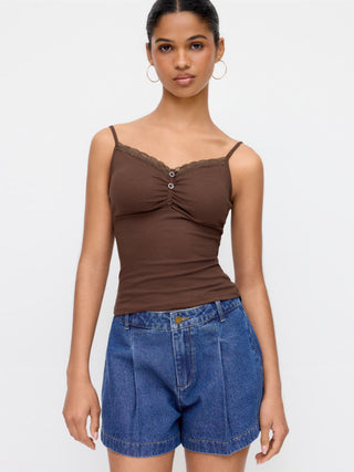 Denim Mid Rise Wide Leg Shorts